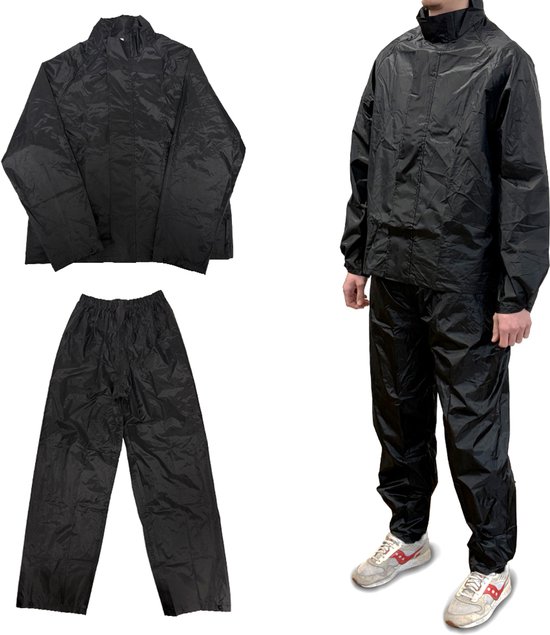 Maxxcovers Regenpak - Maat L - Unisex - Inclusief opbergtas - Ademend - Waterdichte Rits - Verstelbare Mouwuiteinden - Getapete naden - Zwart
