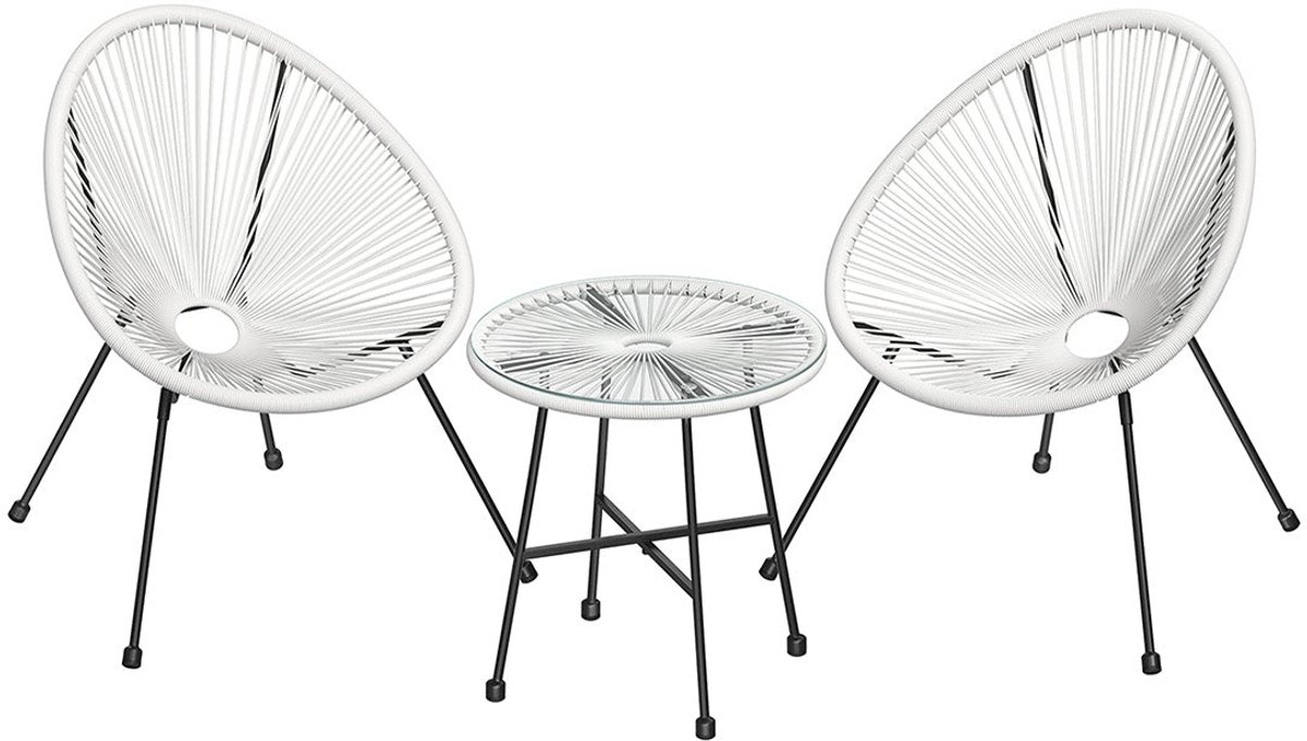 3-delige weerbestendige terrasmeubelset - tafel 50,5x52 cm, stoelen 64x65x77 cm.