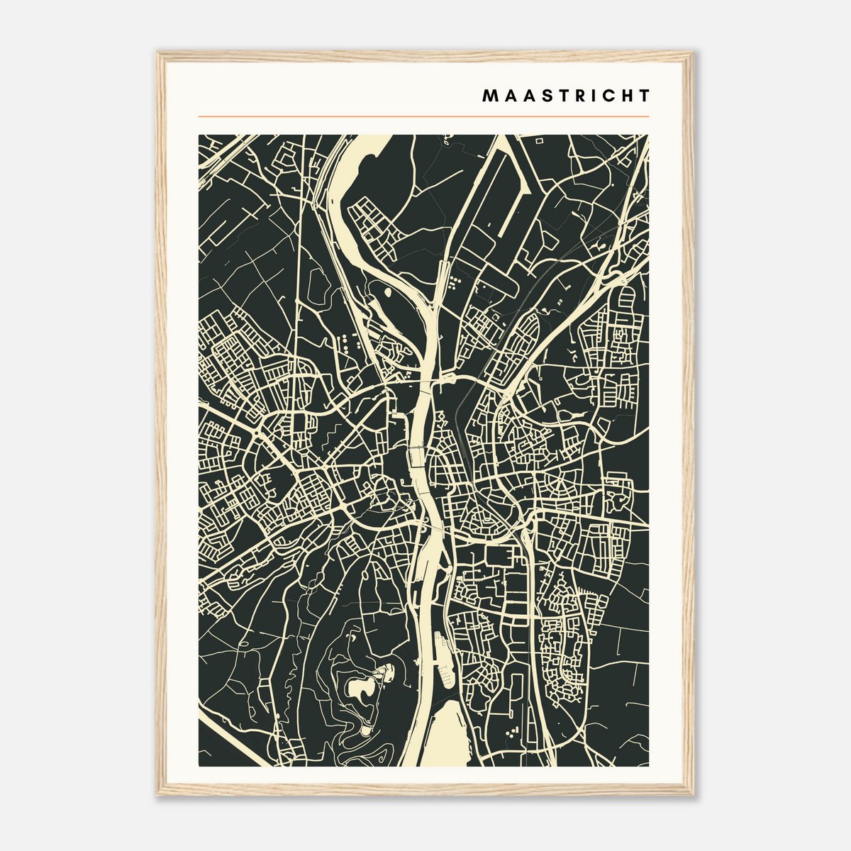 Moderne minimalistische plattegrond van Maastricht - Stadskaart donkergrijs/beige - Stijlvol design city map poster - Groot formaat 50x70 cm - Premium papier