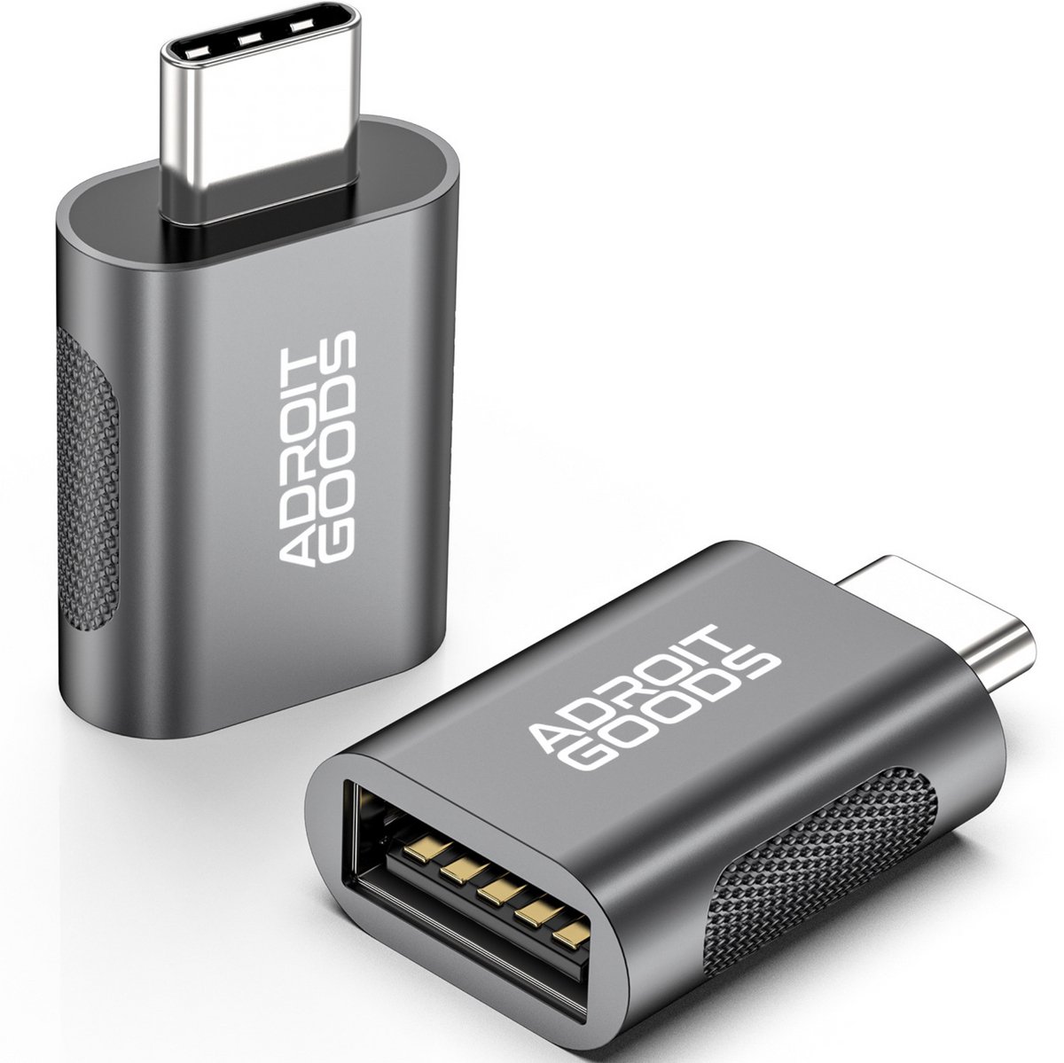 AdroitGoods 2x USB-C naar USB-A Adapter - USB 3.1 - Converter - Aluminium Grijs - Siliconen Grip