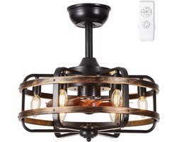 LuxiLamps - Kooi Ventilator - Moderne Plafondventilator - Zwart/Bruin - 3 Snelheden - 50 cm - Dimbaar Met Afstandsbediening - Kroonluchter Ventilator - Woonkamer Lamp