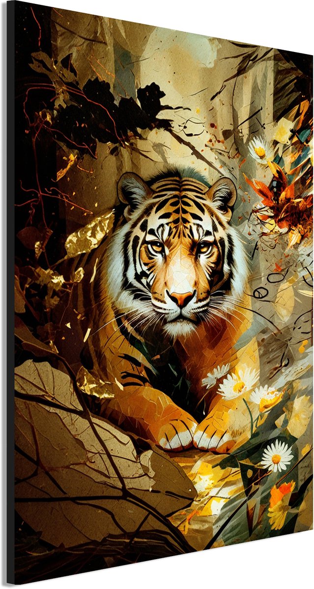 Wanddecoratie Metaal - Aluminium Schilderij Tijger tussen dromen - 60 x 40 cm - Tijger - Muurdecoratie woonkamer en slaapkamer - Inclusief ophangsysteem - Modern - Modern - Displate alternatief