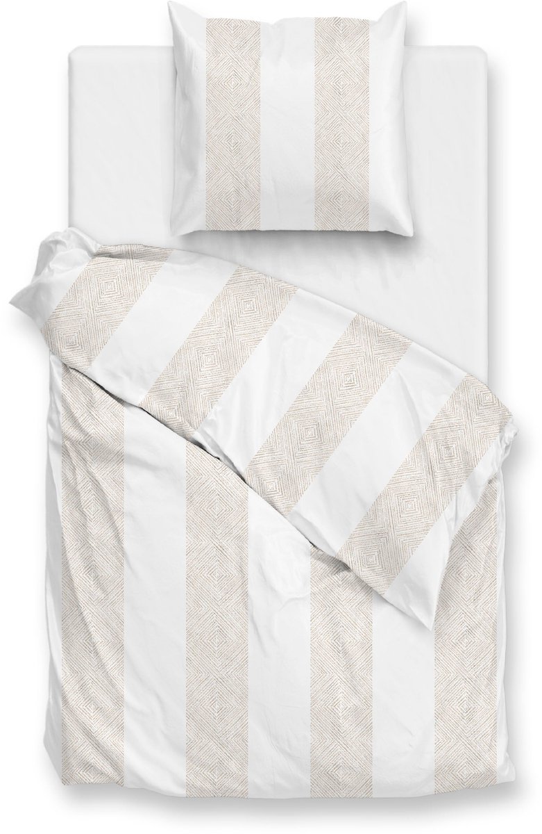 Zohome Dekbedovertrek Tratti di Satinado - Deken - Dekbed - Beige - 100% Katoen-Satijn - Strepen - 140x220 + 1 sloop 60/70 cm