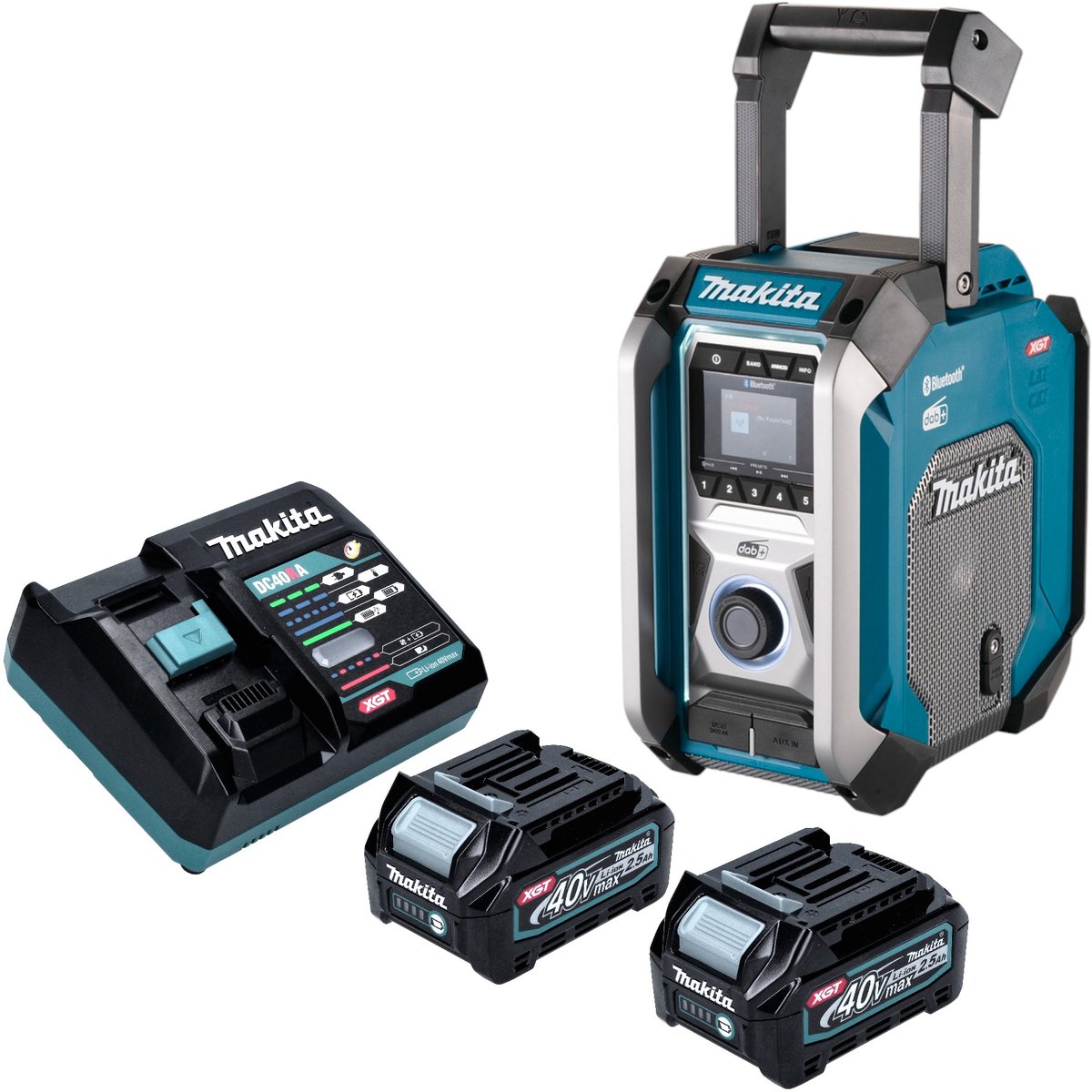Makita MR 007 GD201 Draadloze bouwplaatsradio 12 - 40 V max. Bluetooth DAB+ USB + 2x oplaadbare accu 2,5 Ah + lader