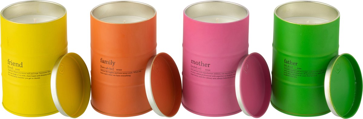 J-Line geurkaars Familie Spreuk Engels/Frans - Mimosa & Rose - mix - 4 stuks - 50U Multi