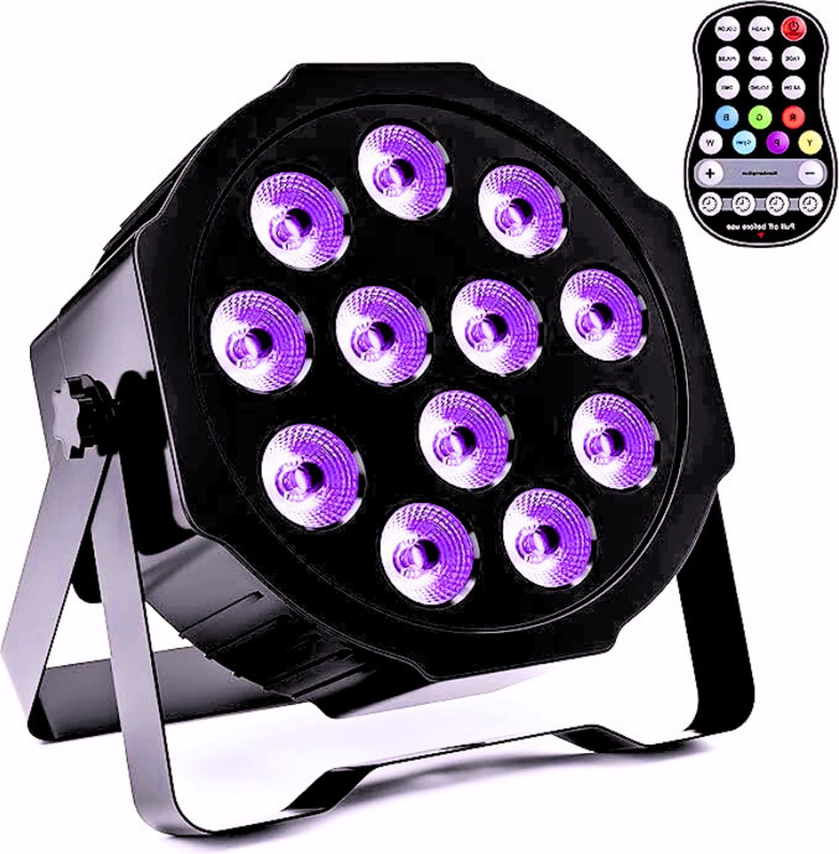 RGBWA UV-LED Par Accu Oplaadbare Podiumverlichting Met 12 LED's En 7 Verlichtingsmodi – Ideaal Voor Bruiloften - DJ Shows - Disco's En Evenementen [Energieklasse E]