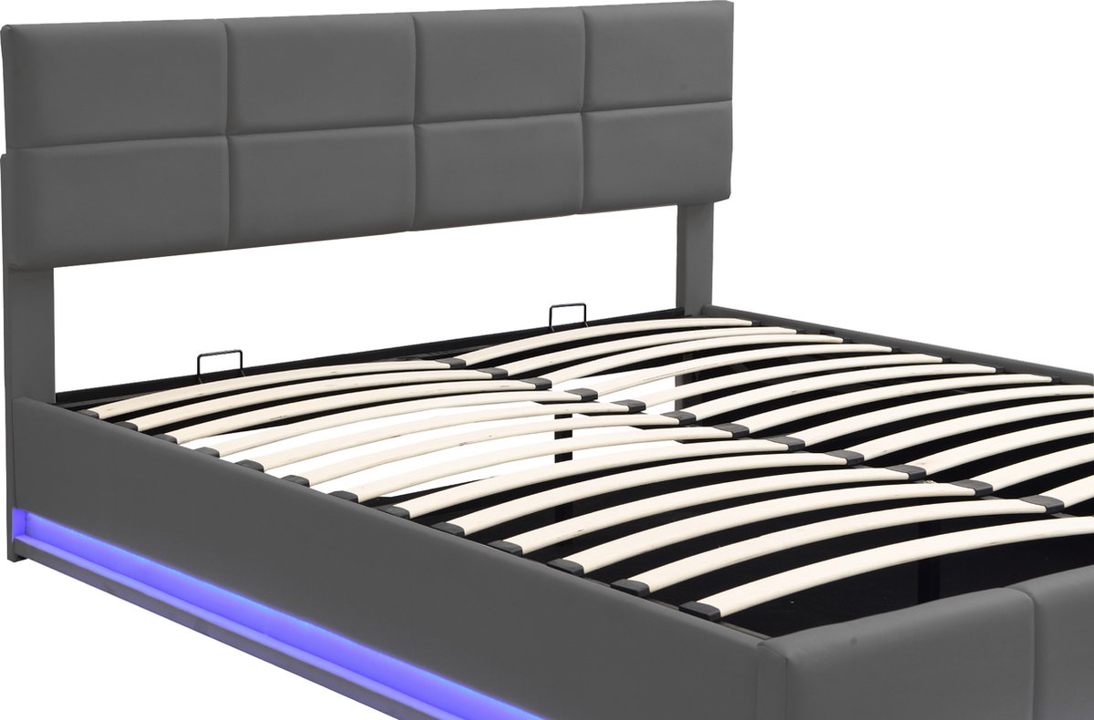 Gotagee Gestoffeerd bed Jeugdbed Tweepersoonsbed LED Opbergruimte Kunstleer Laagbed 180x200 cm