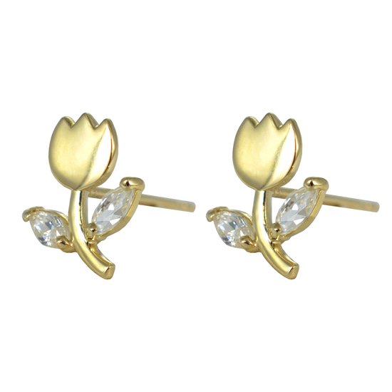 Silventi 9NBSAM-G200097 Clips d'oreilles d'oreilles en or - Femme - Tulipe - Zircone - 8 x 6,3 mm - 14 carats - Or