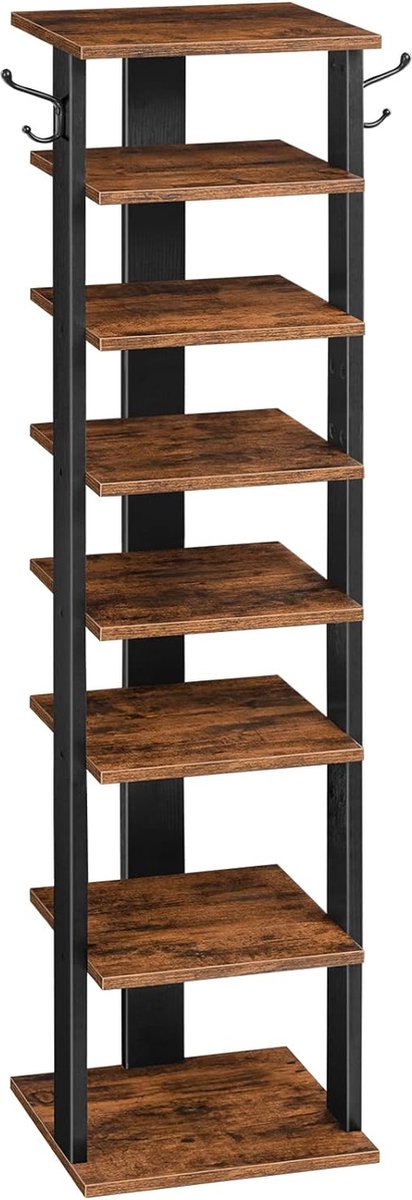 TRANKIELO® - 8-niveaus Schoenenrek – Ruimtebesparend – Vintage Bruin-Zwart – Met Ophanghaken