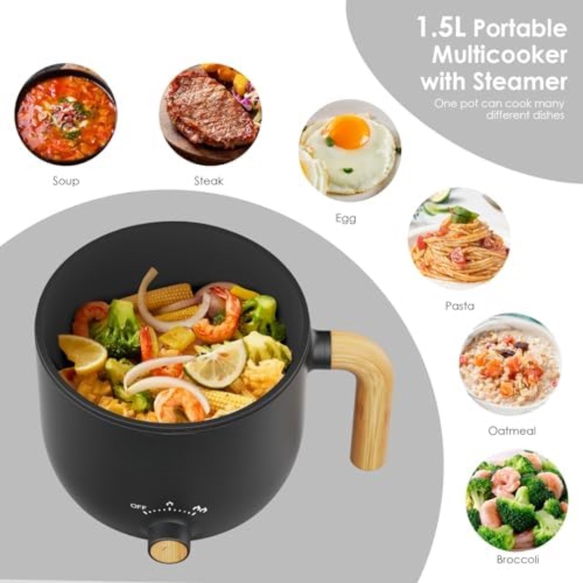 Lexium Elektrische Mini Hot Pot 1,5L Zwart 600W - afbeelding 3