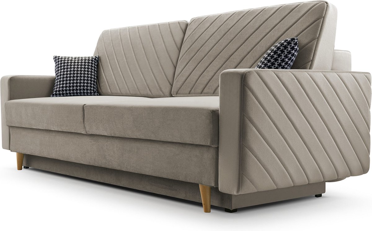 3-zitsbank van Velvet voor woonkamer, slaapbank, sofa met slaapfunctie en opbergruimte, moderne bank - 230x96x97cm - Slaapbank CALIFORNIA - Cappuccino (PAROS 03)