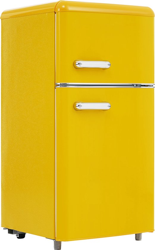 Merax Retro Mini Koelkast – Tafelmodel Koel-vriescombinatie 91 cm – 72L Inhoud 21L Vriesvak en 51L Koelvak – Energieklasse E – Geel