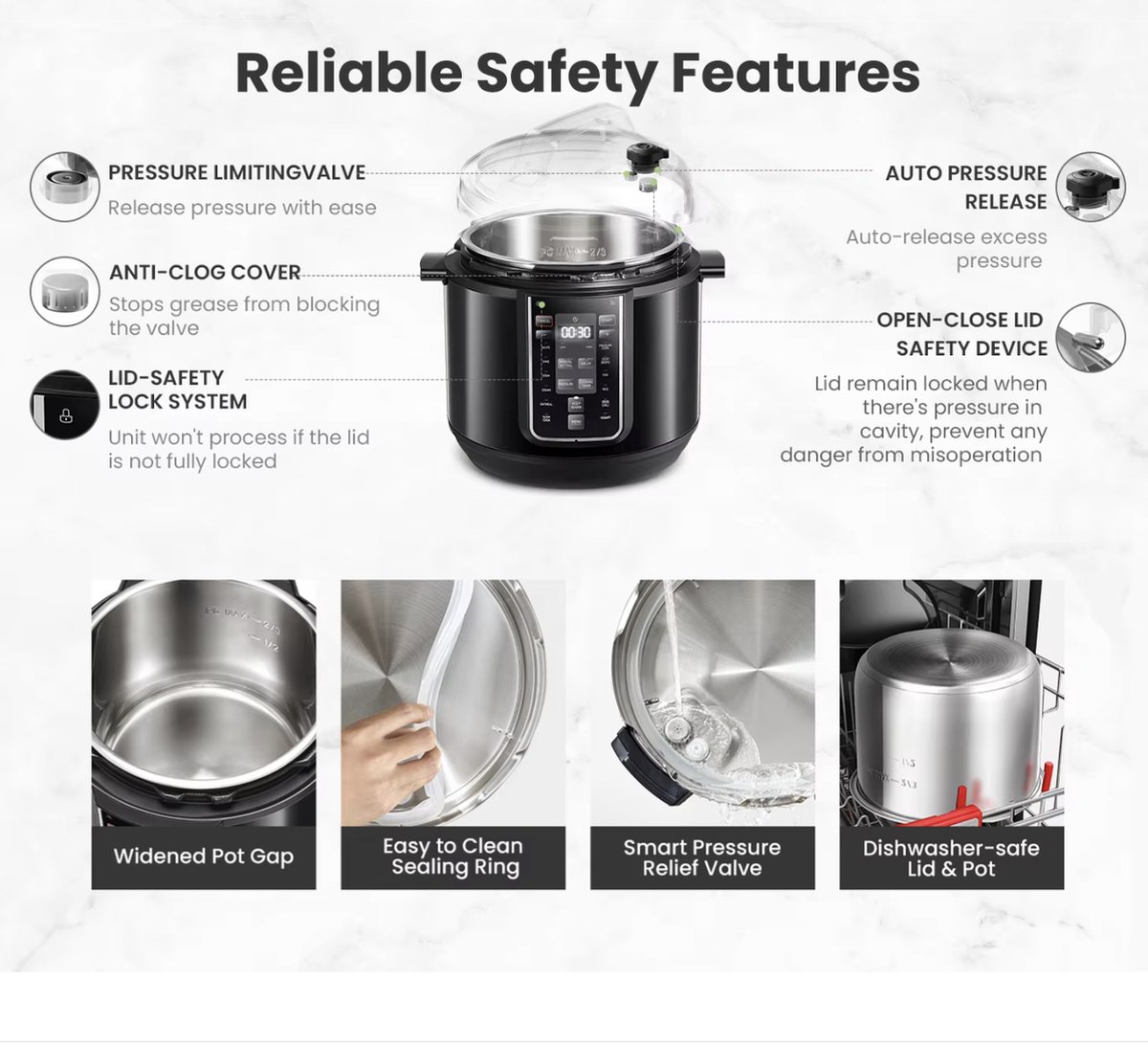 J&R Elektrische Snelkookpan - Snelkookpan - MultiCooker - Rijstkoker - Anti aanbak - 9 in 1 - 12 Standen - Zwart – foto 5