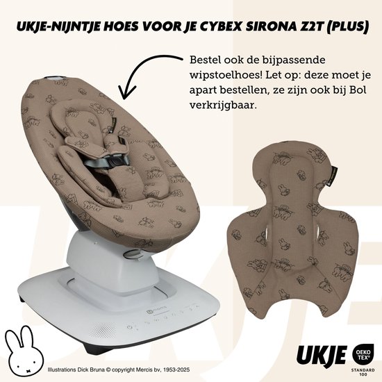 Ukje-Nijntje Verkleinkussen geschikt voor 4Moms Mamaroo 5 Rockaroo Wipstoel - Newborn Insert - Dubbelzijdig - Makkelijk Wasbaar - Perfecte Pasvorm - Zacht Katoen - Taupe Nijntje — afbeelding 3