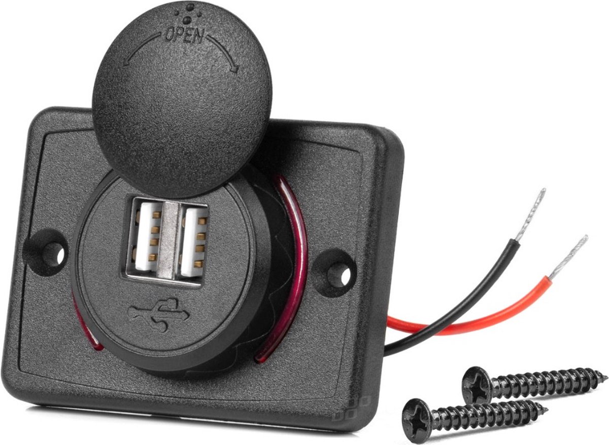 Inbouw USB oplader - 2 poorten - 12 / 24V - Met afdekkapje