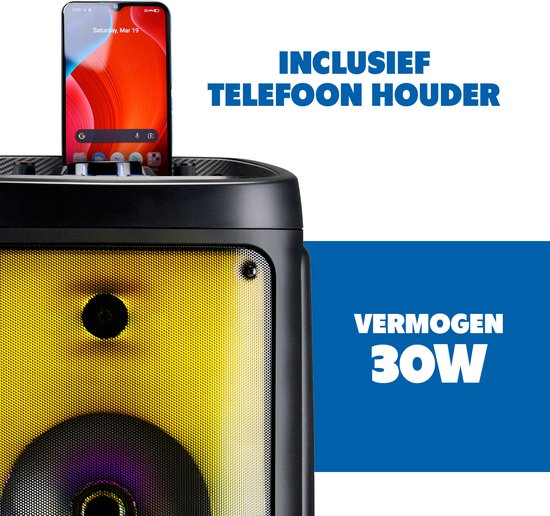 Bluetooth Speaker met Microfoon - Partybox met Sfeerverlichting - Muziek Box en Karaoke Set - Party Speaker met Bluetooth, Aux en USB Ingangen - Makkelijk te Verplaatsen met Handvat - Zwart — afbeelding 5