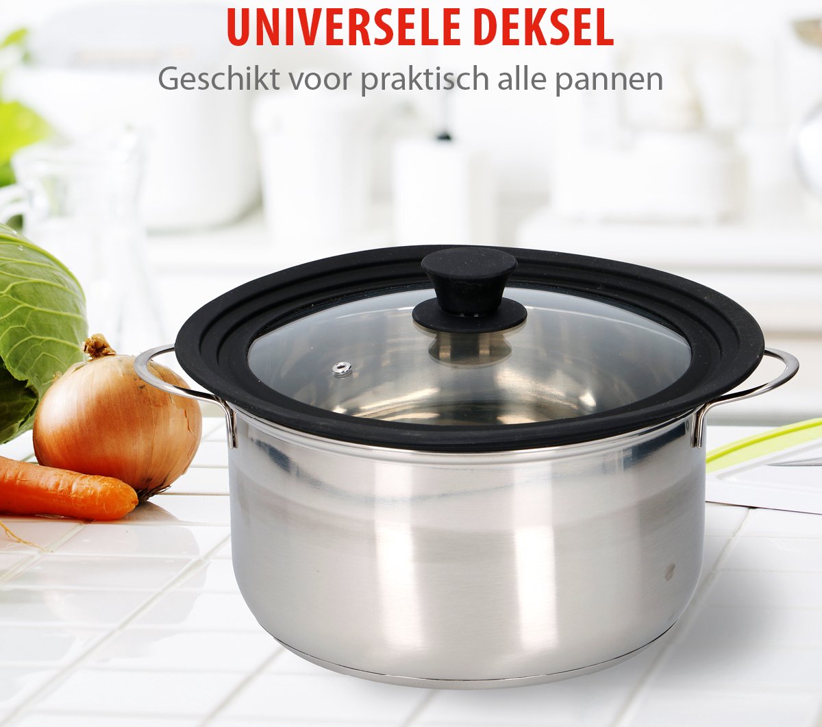 Couvercle Universel Silicone - Pour Casseroles 16/18/20cm, Verre Trempé