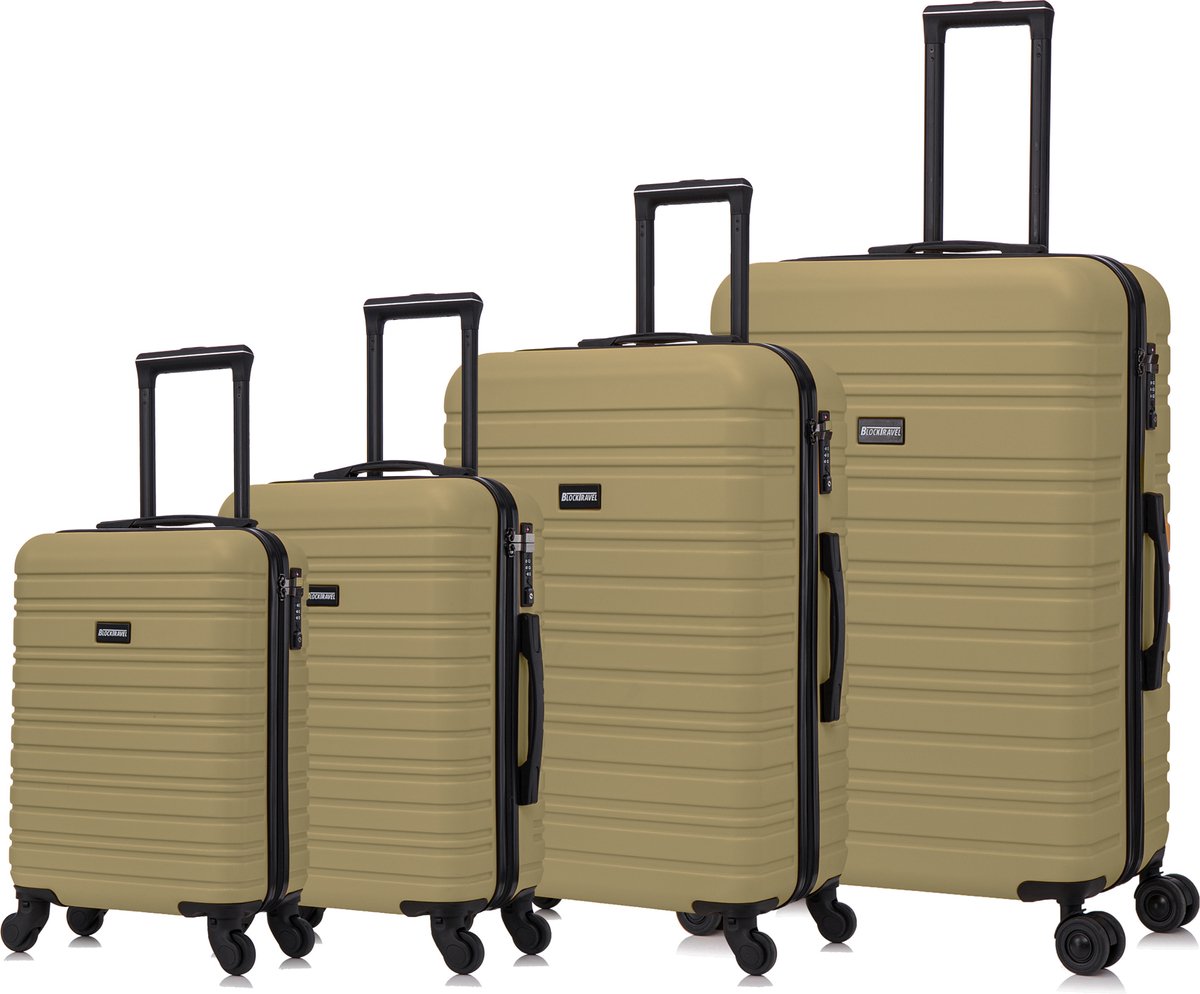 BlockTravel - kofferset - 4 delig - ABS - ruimbagage en handbagage - 29 39 74 en 95 liter - inbouw TSA slot - olijf groen