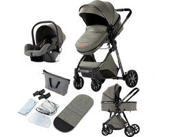Kinderwagen - 3 In 1 Kinderwagen - Wandelwagen - Babywagen - Autostoeltje - Opvouwbare Trolley Voor Baby's - Lichtgewicht - Hoog Landschap - Grijs