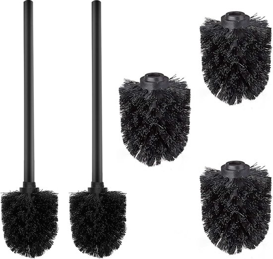 Rovtop Set van 4 zwarte toiletborstels met een diameter van 7,5 cm, met roestvrijstalen handgreep, vervangende toiletborstel