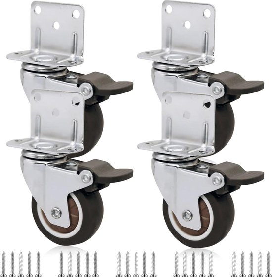 4 zwenkwielen met rem, 125 mm, transportwielen met rem