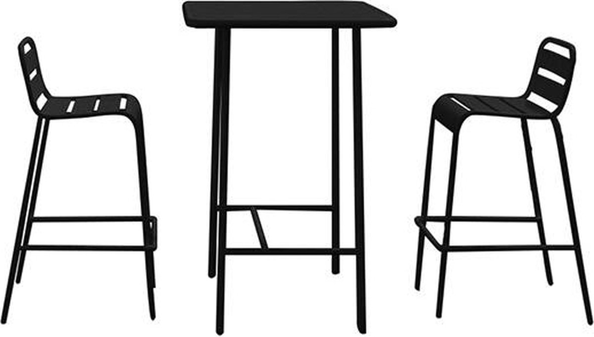 Tuinset met metalen tafel (L70 cm), 2 stoelen - Zwart - MYLIA MIRMANDE.