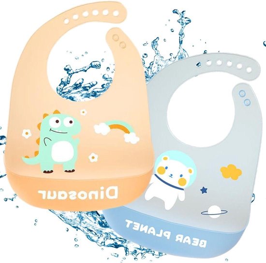 Jollein Slabbetje voor baby's, teddybeer/harvest, set van 5 stuks, waterdicht, met klittenbandsluiting, slabbetje voor baby's