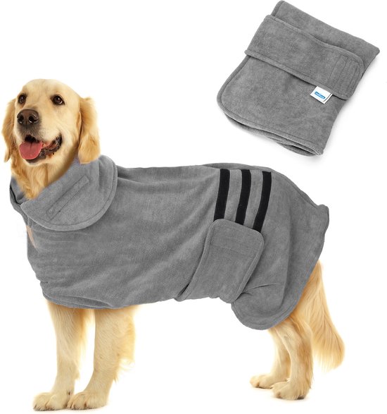 Nobleza Hondenbadjas - badjas hond - Honden badjas - hondenkleding - Ruglengte 75 cm - Maat XL - Grijs