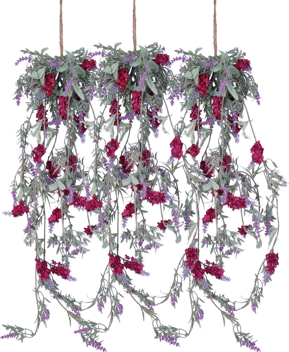Decoris Lichtpaarse lavendel kunsttak - 3x - kunstplanten - slinger - 80 cm - Kunstplanten/kunsttakken Lavender paars