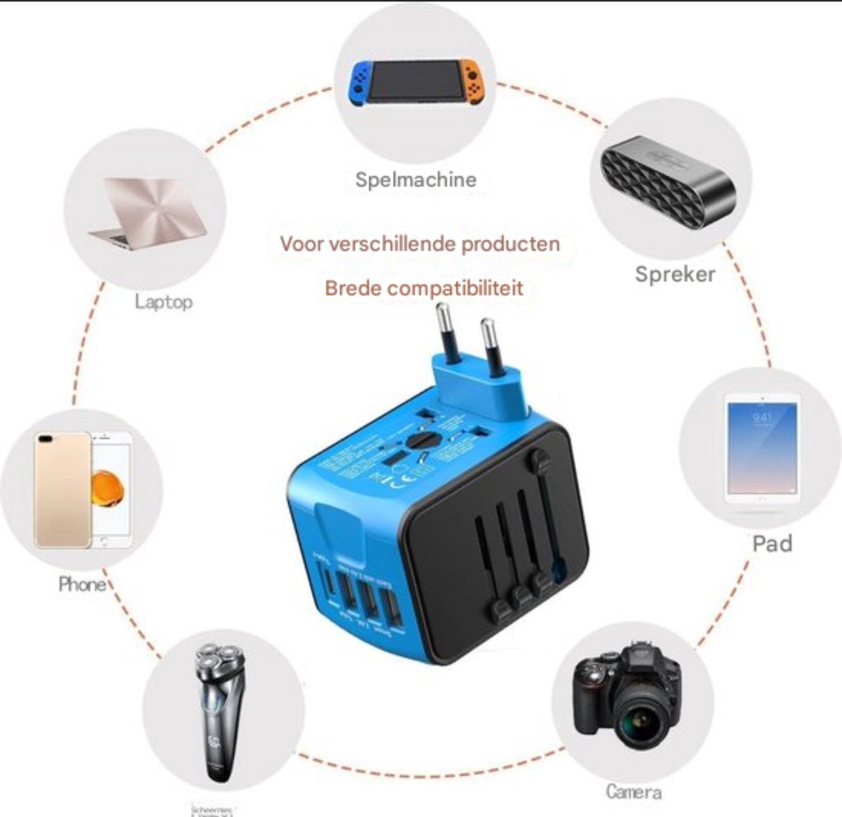 Universele Reisadapter - Compact Ontwerp - Met 3 USB-Poorten - Wereldwijd Gebruik — cadeau in Gadgets - foto 2