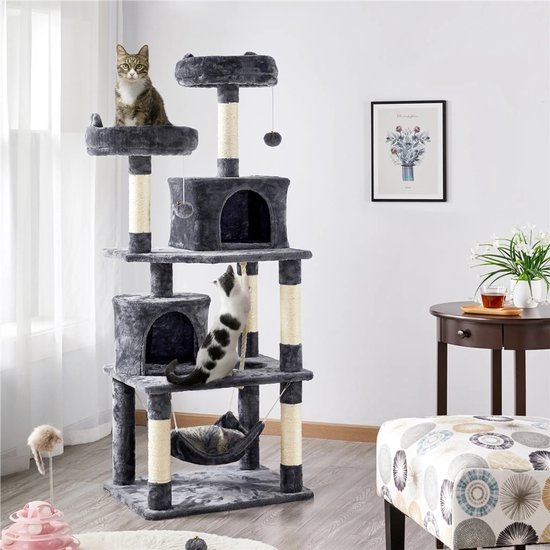 PawHut Katten Speelcentrum, Krabpaal, Bed, Speelballen, Pluche, 60 X 39 X 87 Cm Lichtgrijs Creme~1ptgt7sepm801