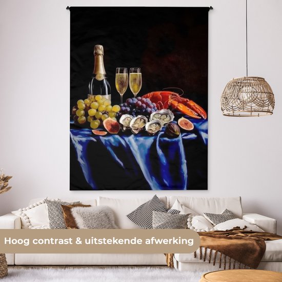 Tapisserie murale 150x200 cm - Toile murale Champagne - Luxe - Huîtres - Tapisserie - Tapisseries