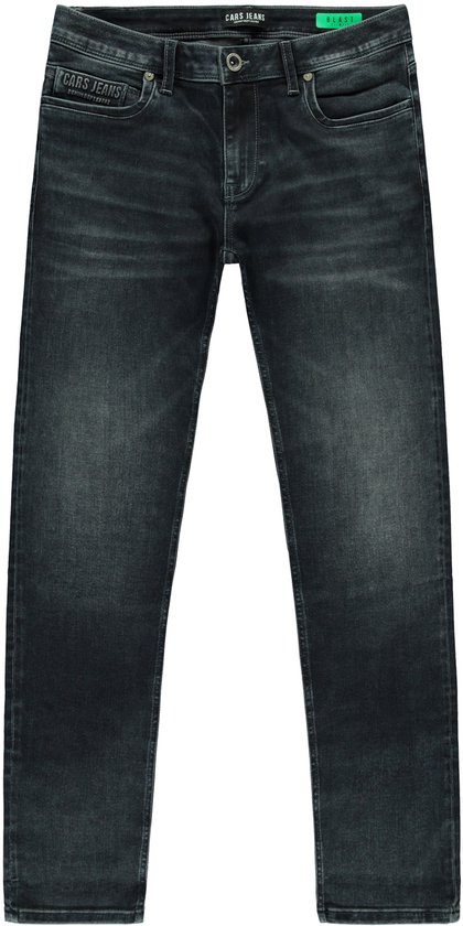 Grijze spijkerbroek met Cars Jeans logo en een 'Blast' label, voorkant.