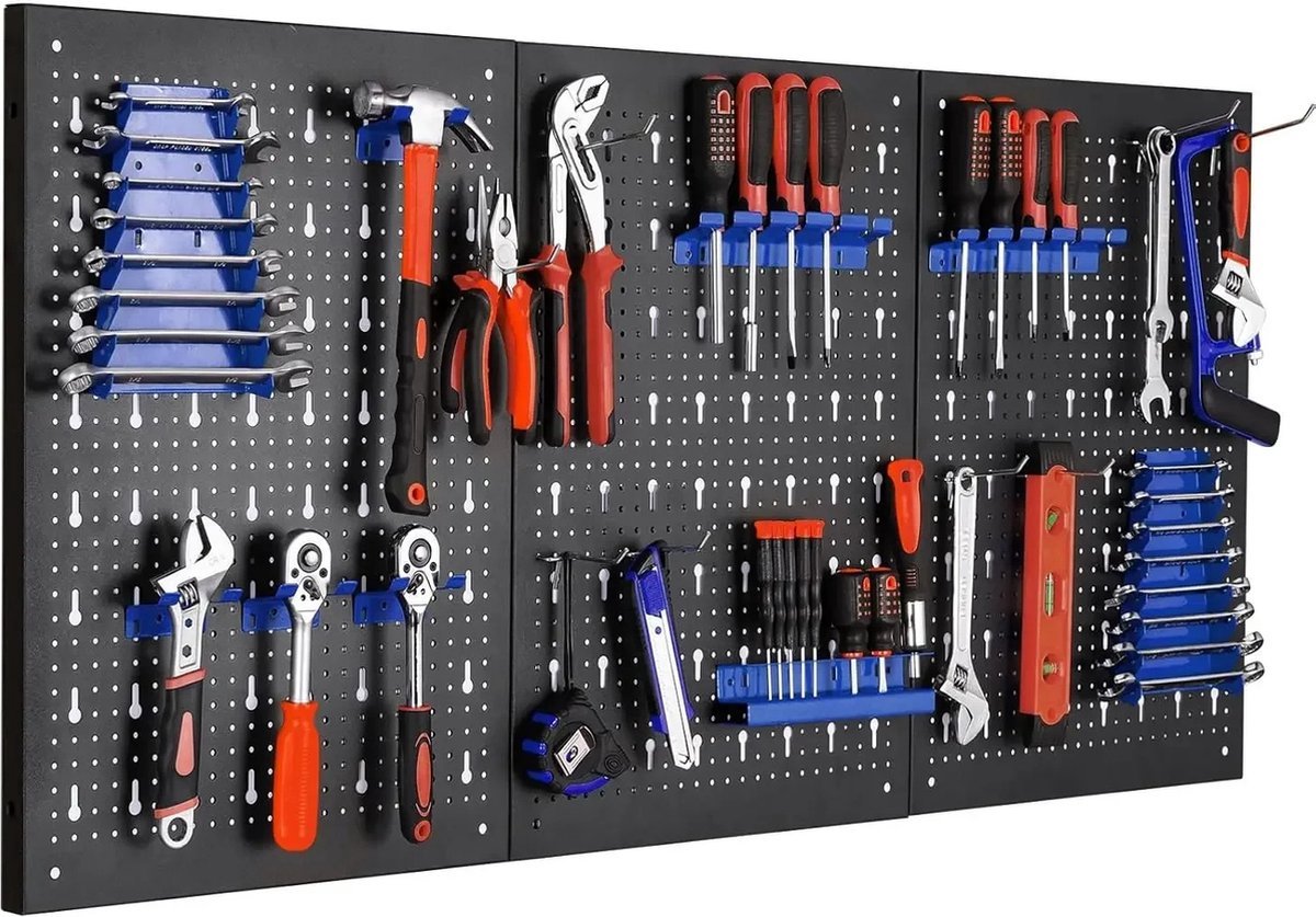 Peg board - Gaatjesbord - Pegboard zwart - Metalen Gereedschapsplank - voor Werkplaats en Garage - 120x60cm