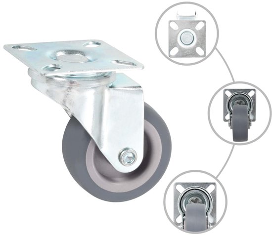 SKIR'CO (Pack van 12 stuks) Kleine 30 mm meubelwielen, grijze