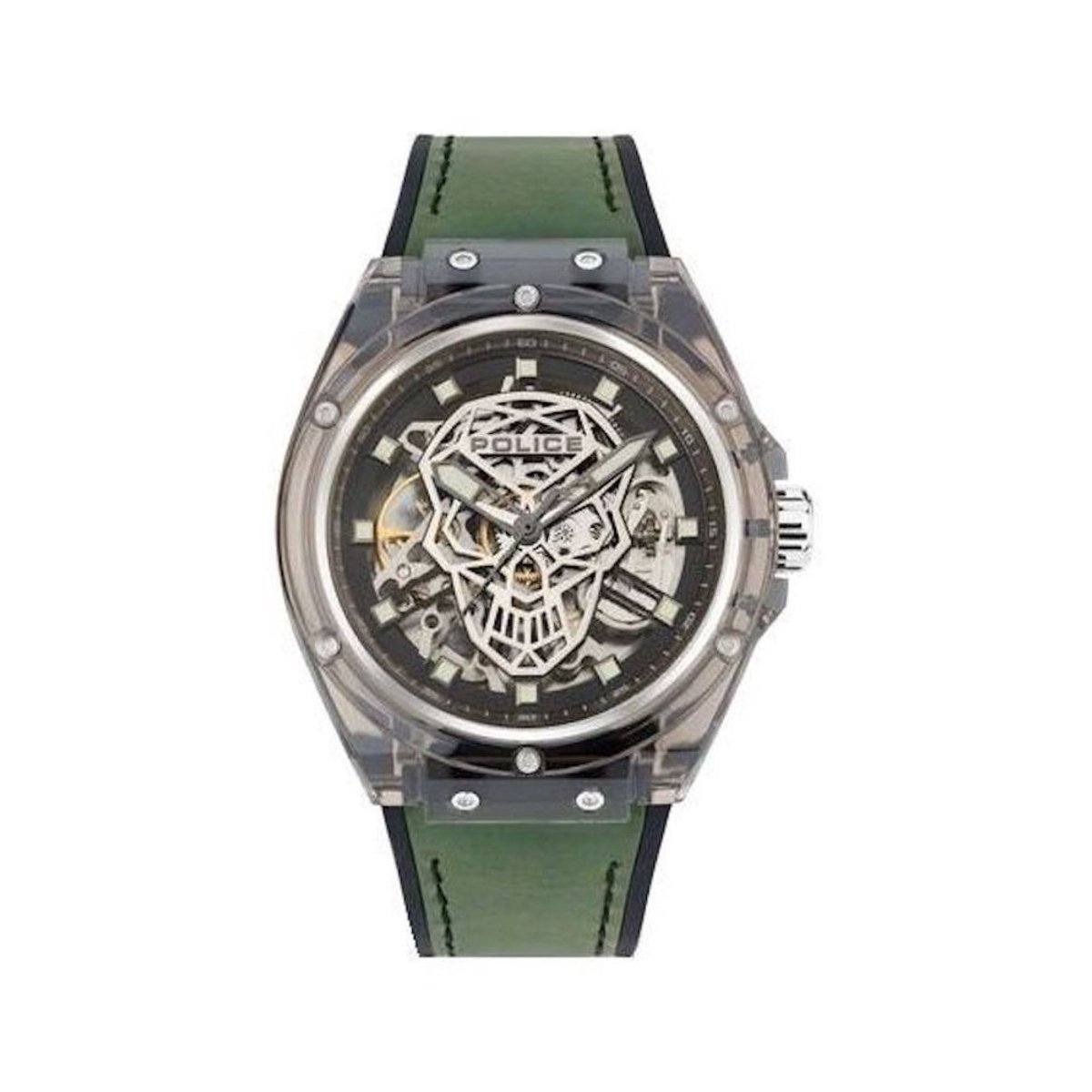 Politie Groene Siliconen Horloge Met Grijze Wijzerplaat