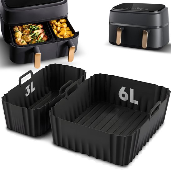 Foto: Bewern 2 stuks siliconen bakvormen 6l en 3l geschikt voor philips airfryer dual basket 3000 series accessoires voor dubbele airfryer siliconen bakje
