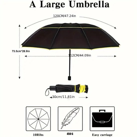 Parapluie de Golf moderne Nivard - Parapluie tempête - Pliable - Coupe-vent - Résistant aux tempêtes - Protection UV - Parapluie - Portable - Zwart