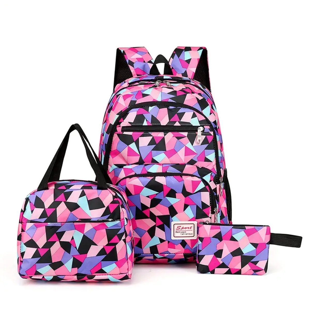 Ultiluxe® Rugzak, lunchtas en etui - Roze/paars - 3 stuks tassen set voor meiden - 42 x 32 x 15 cm - Schoolrugzak voor kinderen - Laptoptas 15.6 inch - Schooltas voor meisjes - Rugtas met print - Schooltas - Tas voor school