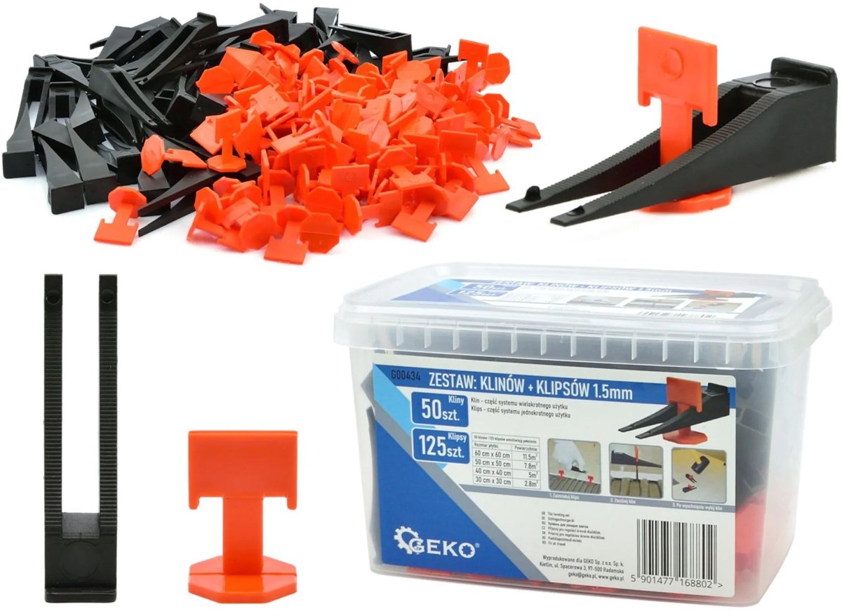 GEKO Tegel nivelleersysteem - 50 wiggen + 125 clips - 1,5 mm - Efficiëntie en precisie