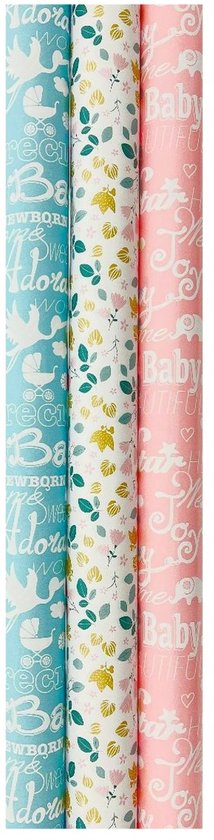 Baby Geboorte Assortiment Babyshower cadeaupapier inpakpapier Jongen & Meisje - 200 x 70 cm - 3 rollen