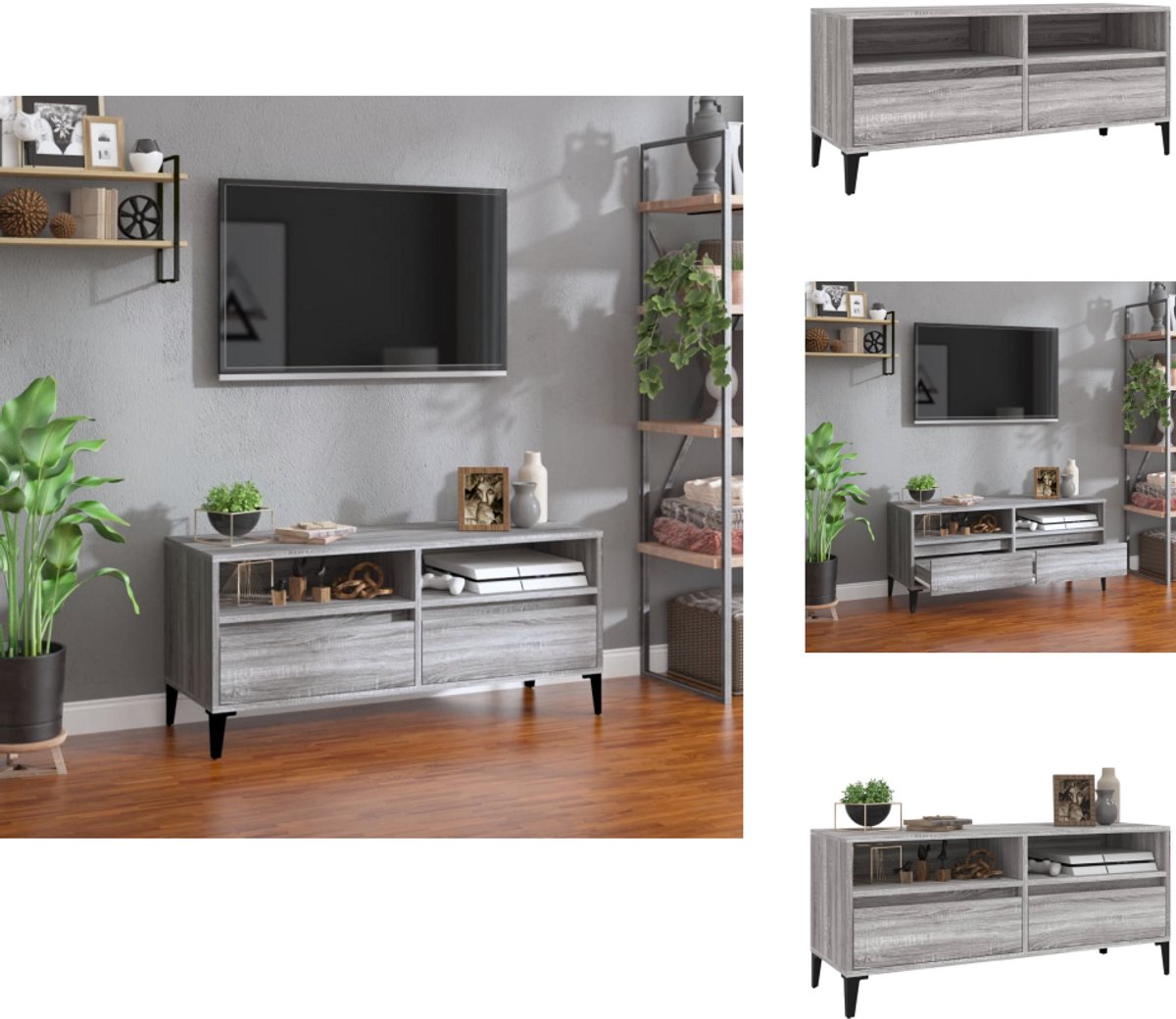 vidaXL Tv-kast - Tv-kasten - Tv Kast - Tv Meubel - Tv-meubel 100x34,5x44,5 cm bewerkt hout grijs sonoma eikenkleur