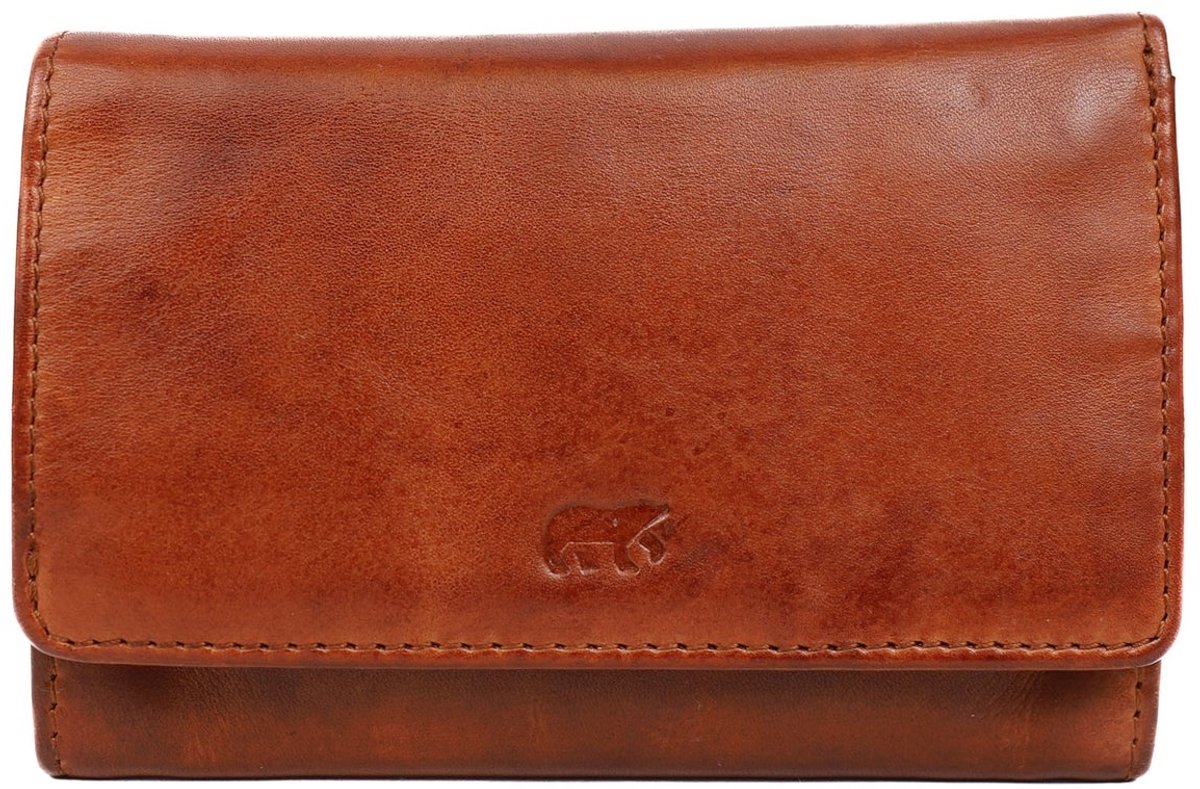 Bear Design Diana Leren Overslagportemonnee - Cognac
