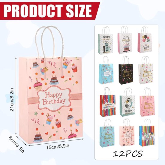 24 stuks pastel geschenkzakjes 12 x 6 x 15 cm gekleurde traktatie kraft kleine papieren zakken met handgrepen voor Kerstmis, verjaardag, bruiloft, paasfeest