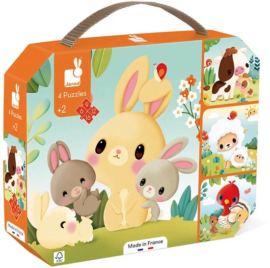 Puzzle Janod - 4 puzzles Ferme (6-9-12-16 pièces)