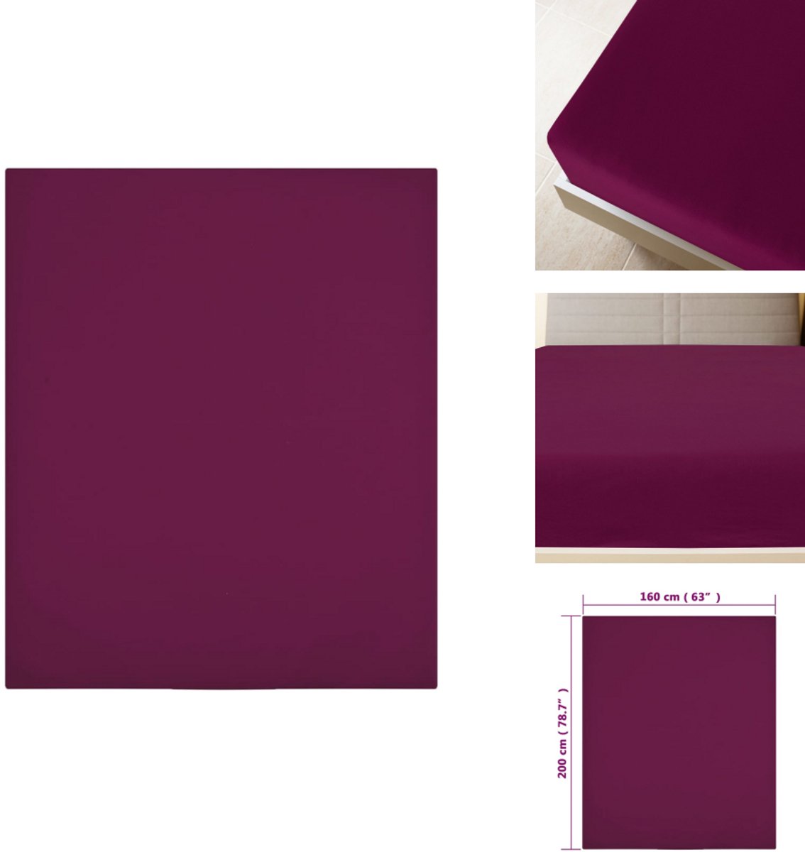 vidaXL Hoeslaken - Dekbedovertrek - Laken - Beddengoed - Hoeslaken jersey 160x200 cm katoen bordeauxrood
