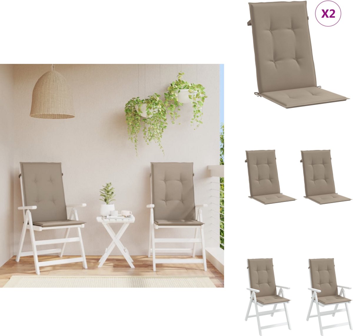 vidaXL Tuinstoelkussens antraciet 120x50x3 cm 2 st