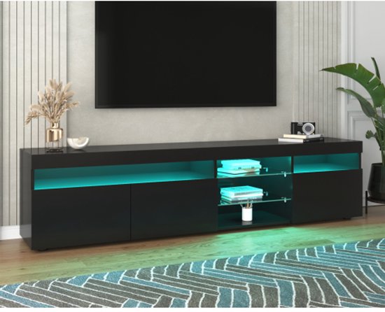 Moderne tv-kast met minimalistisch design, MDF, houten paneel, wit, (175x40x42cm