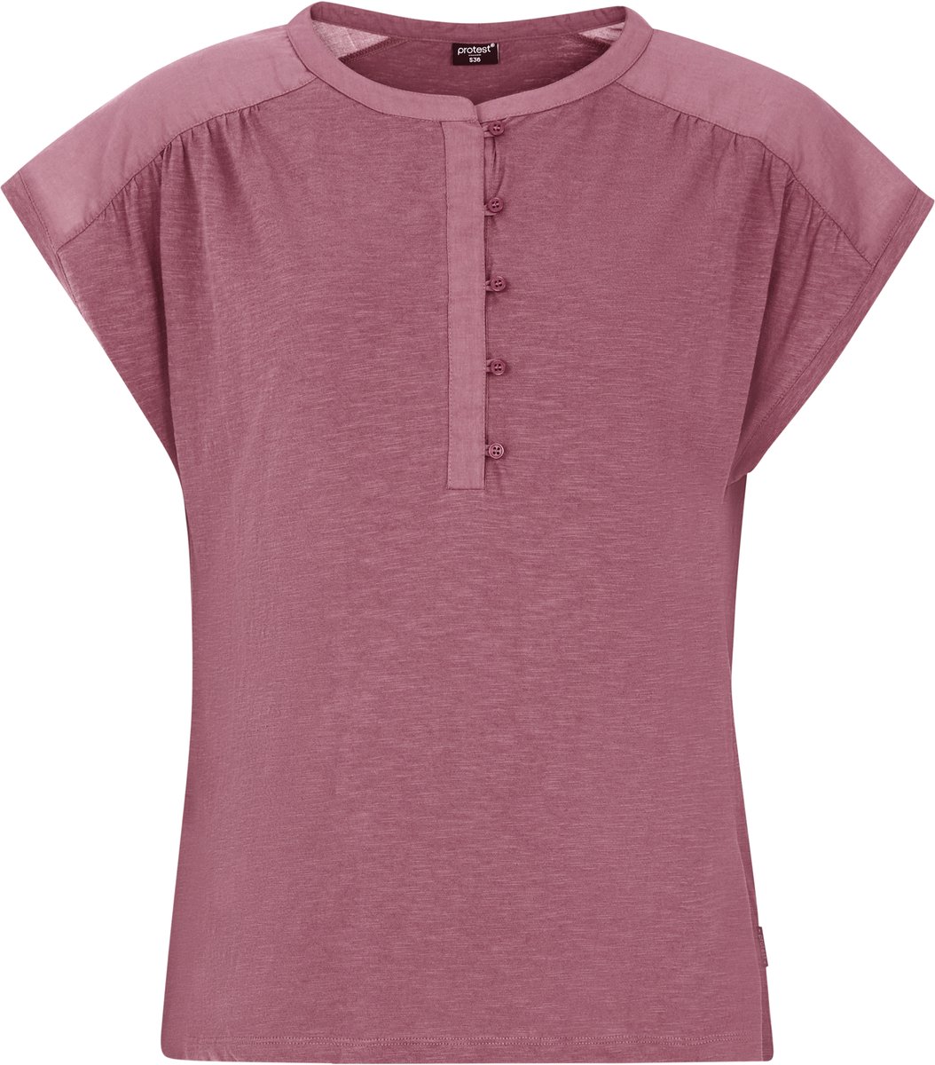 Protest Prtbaila – T shirt Dames – Korte mouwen – Ronde hals – Knoopsluiting Roze