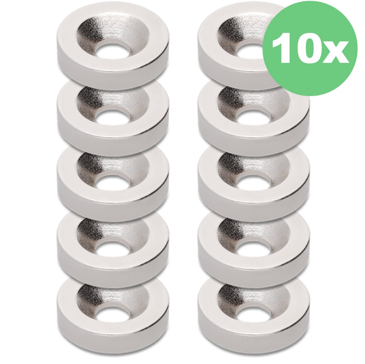 MAGNET OUTLET Magneten Sterk - Neodymium Ringmagneten Multipack - Verzonken Gat - Noord - Ø15mm x Ø4,5mm x 3,5mm - Trekkracht 2.9 kg - 10 Stuks